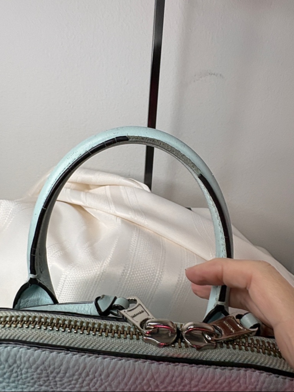 Coach Bleecker Mini Preston Satchel in Sea Mist Pebbled Leather with Strap - Picture 13 of 15